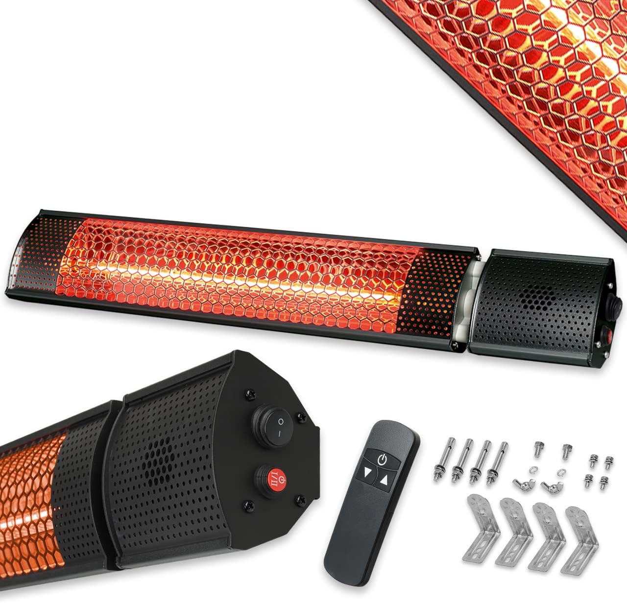 WALTER Professional Infrarot Wandheizstrahler 2000 W, moderne Karbon-Infrarot Technik, energieeffizient & blitzschnell aufgeheizt, Terrassenheizer, 2 Heizstufen, mit Fernbedienung, inkl. Wandhalterung
