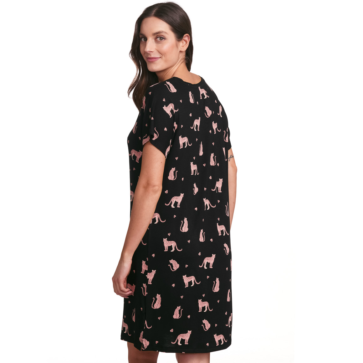 Gina Benotti Damen Nachthemd mit Allover-Muster schwarz / altrosa