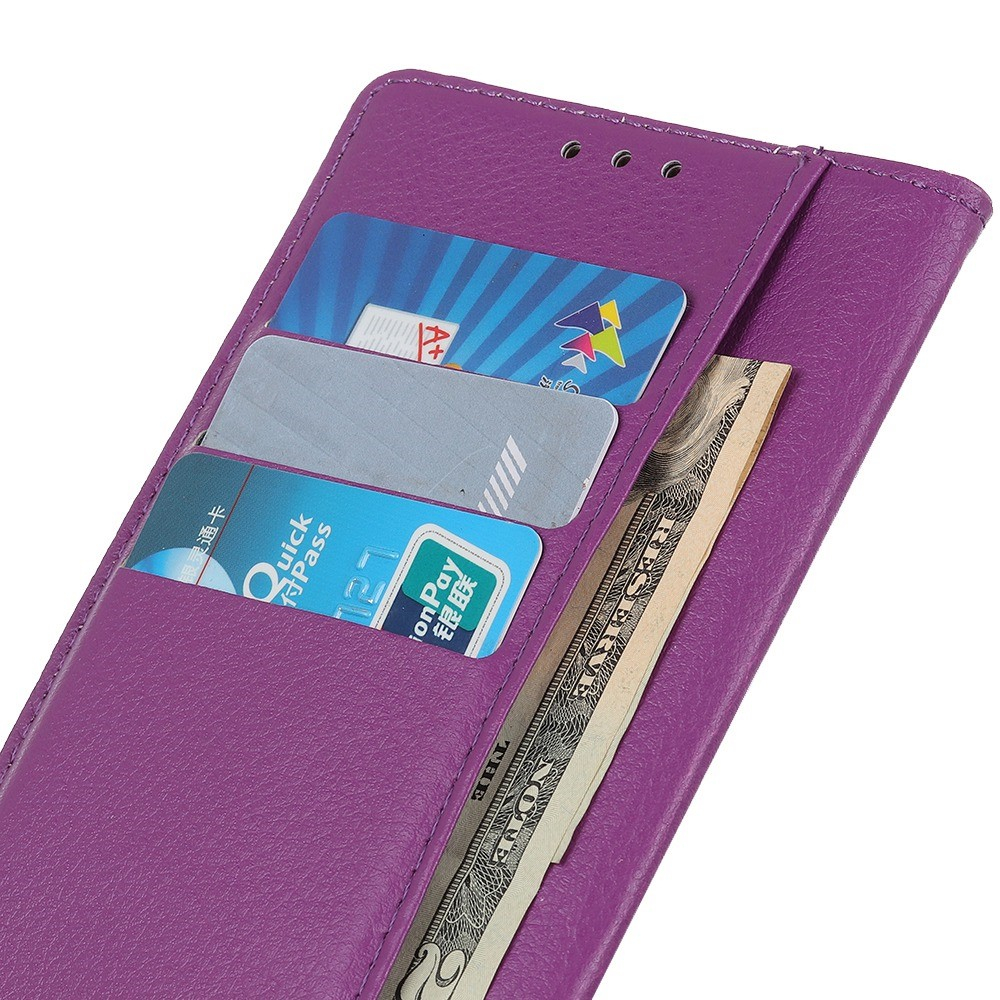 iPhone 16 Leder Tasche Flip Cover Litchi Look - Violett