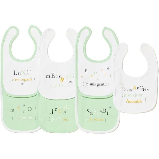 Lot de 7 bavoirs semainiers   blanc optique        de               Formula Baby