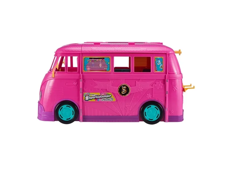 ZURU Sparkle Girlz Retro Campervan, Pige, Lyserød, Ikke til børn under 36 måneder, Små dele. Kvælningsfare, Vinduesboks, 1 stk, 1x Fully Opening Campervan with Rotating Wheels, 1x Shower, 2x shelves, 1x toilet, 2x Lotion...