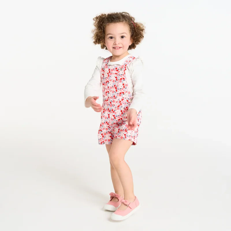 Salopette courte fleurie rose bébé fille Rose