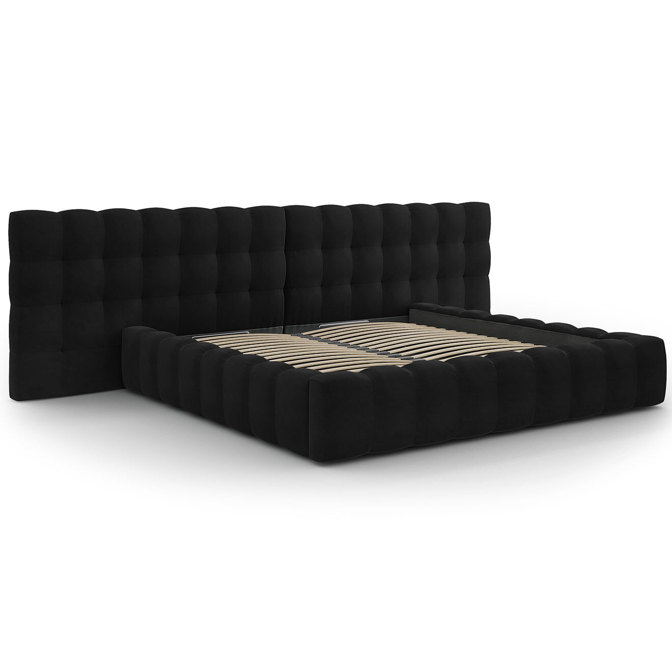 Cosmopolitan Design Lit avec coffre de rangement Bali Velours noir - 200x200 cm