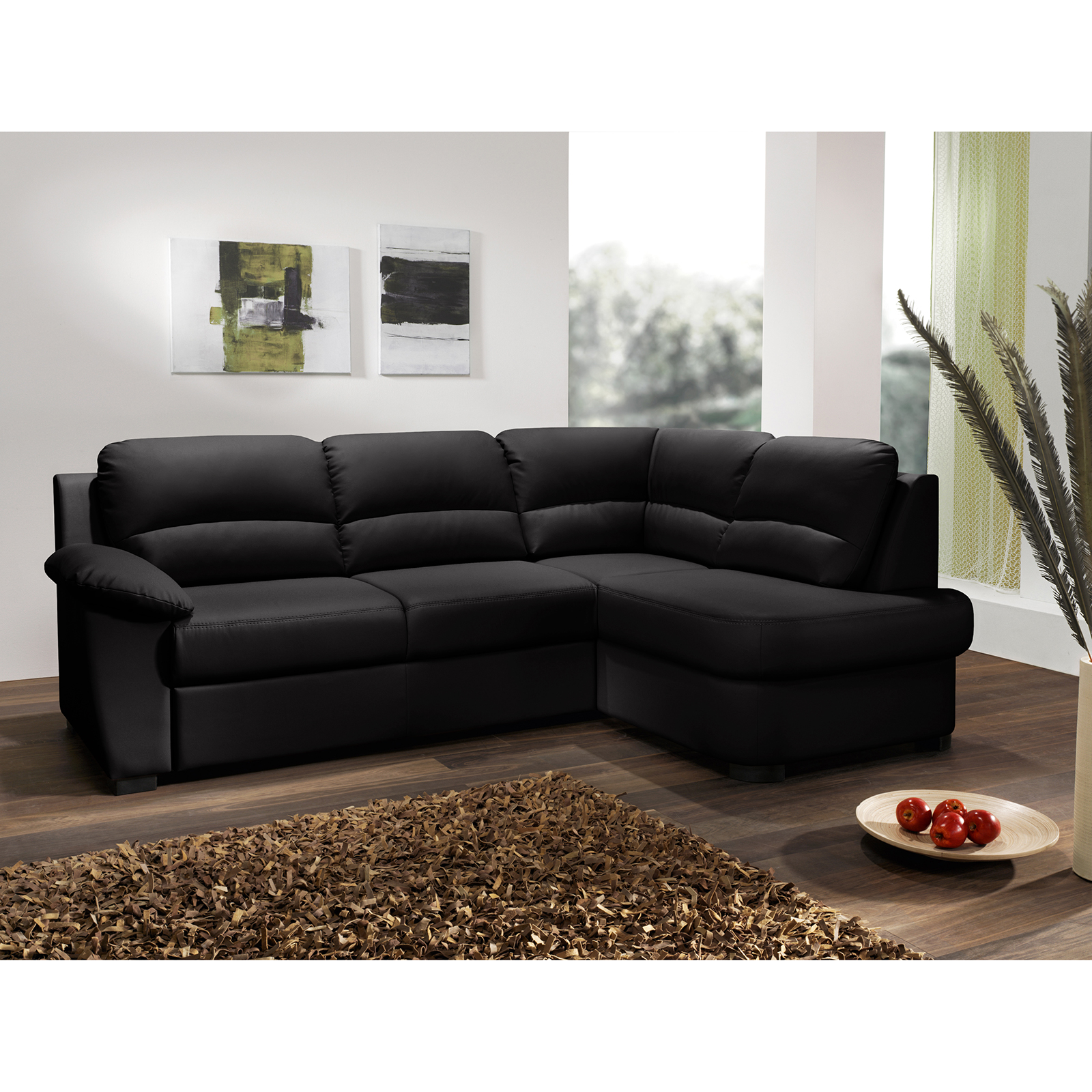 Ecksofa - black - Kunstleder - Basismodell - Ottomane rechts