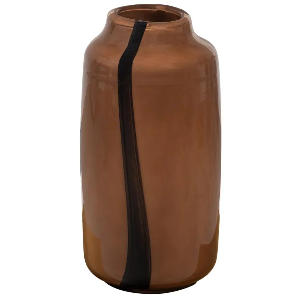 WOOOD Selena Vaas Met Streep - Glas - Bruin - 35x18x18
