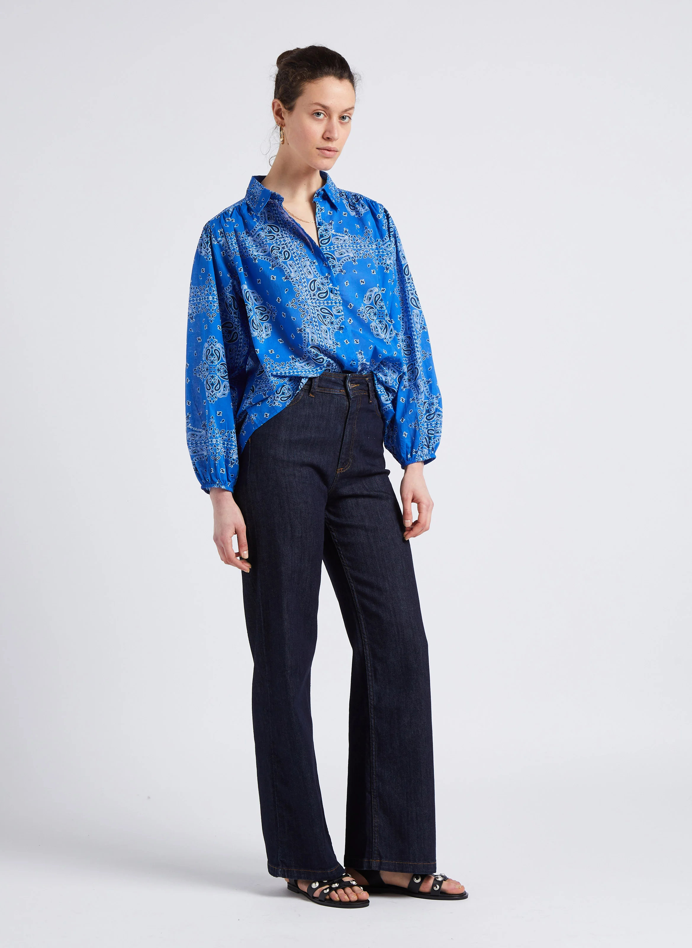 Jean flare en coton| Bleu