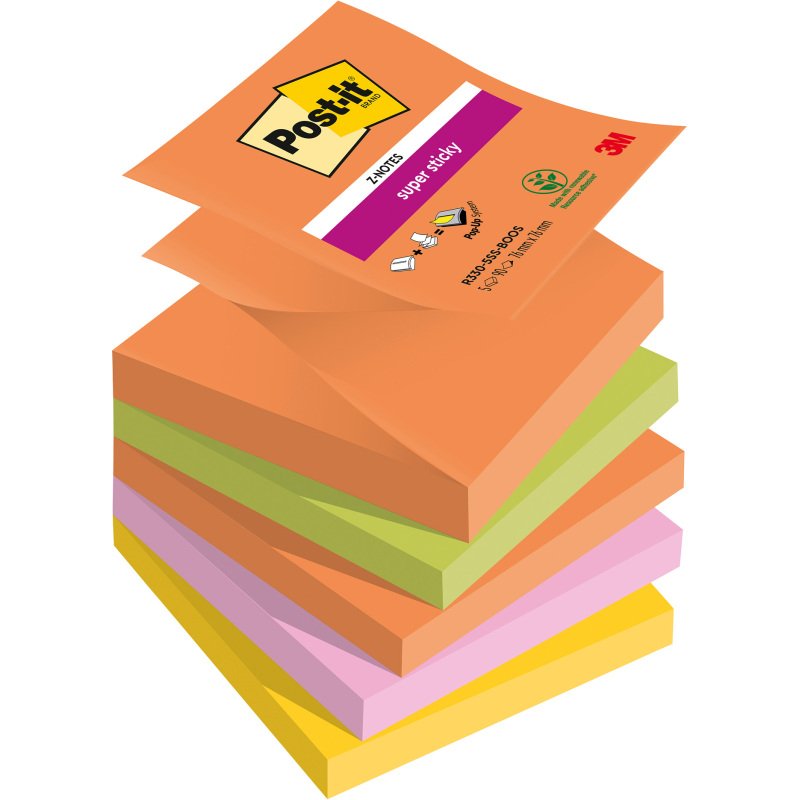Z-notes repositionnables couleurs Boost Super Sticky Post-it 76 x 76 mm - bloc de 90 feuilles