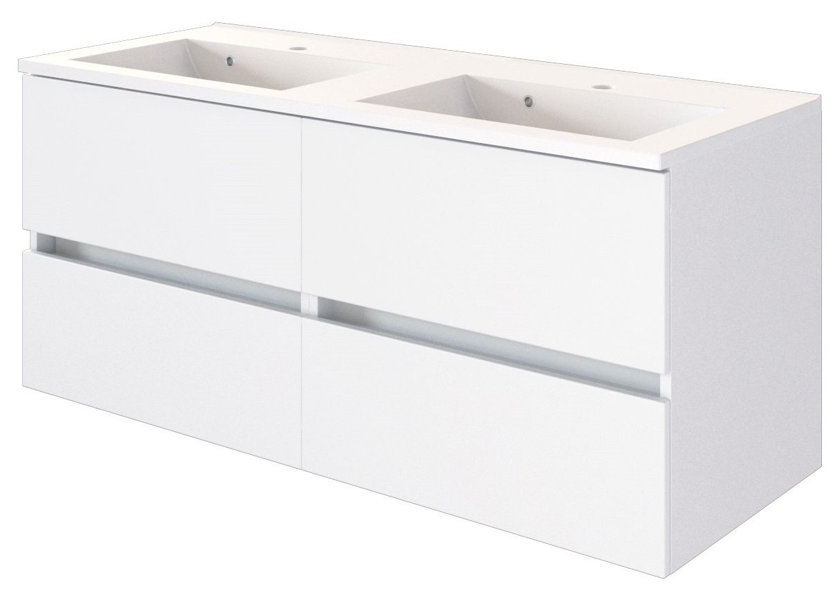 2er-Set Waschtisch BAABE - matt weiß - weiß - mit Mineralgussbecken - 120 cm