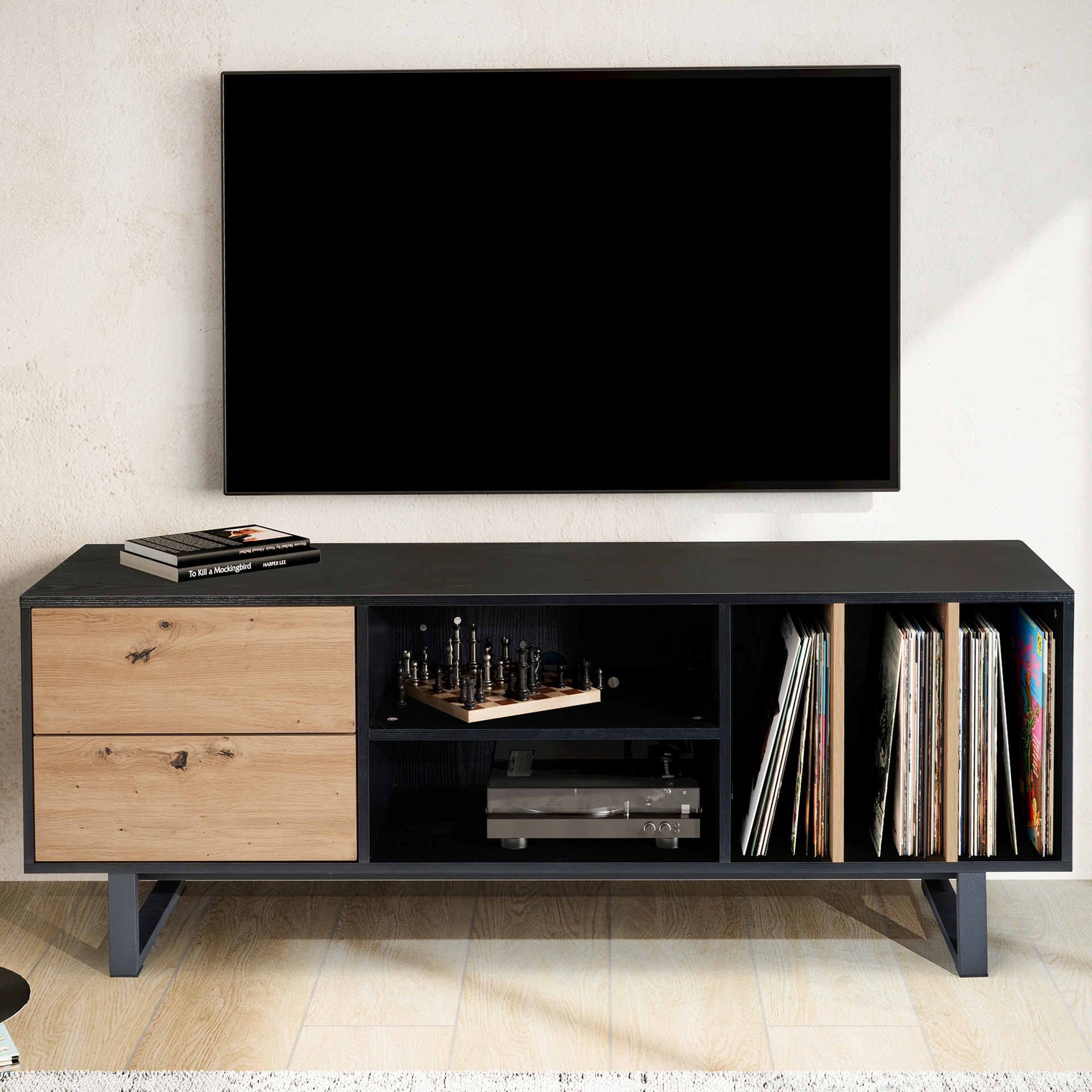 Lowboard 150 x 55 x 40 cm schwarz/Eiche-Dekor