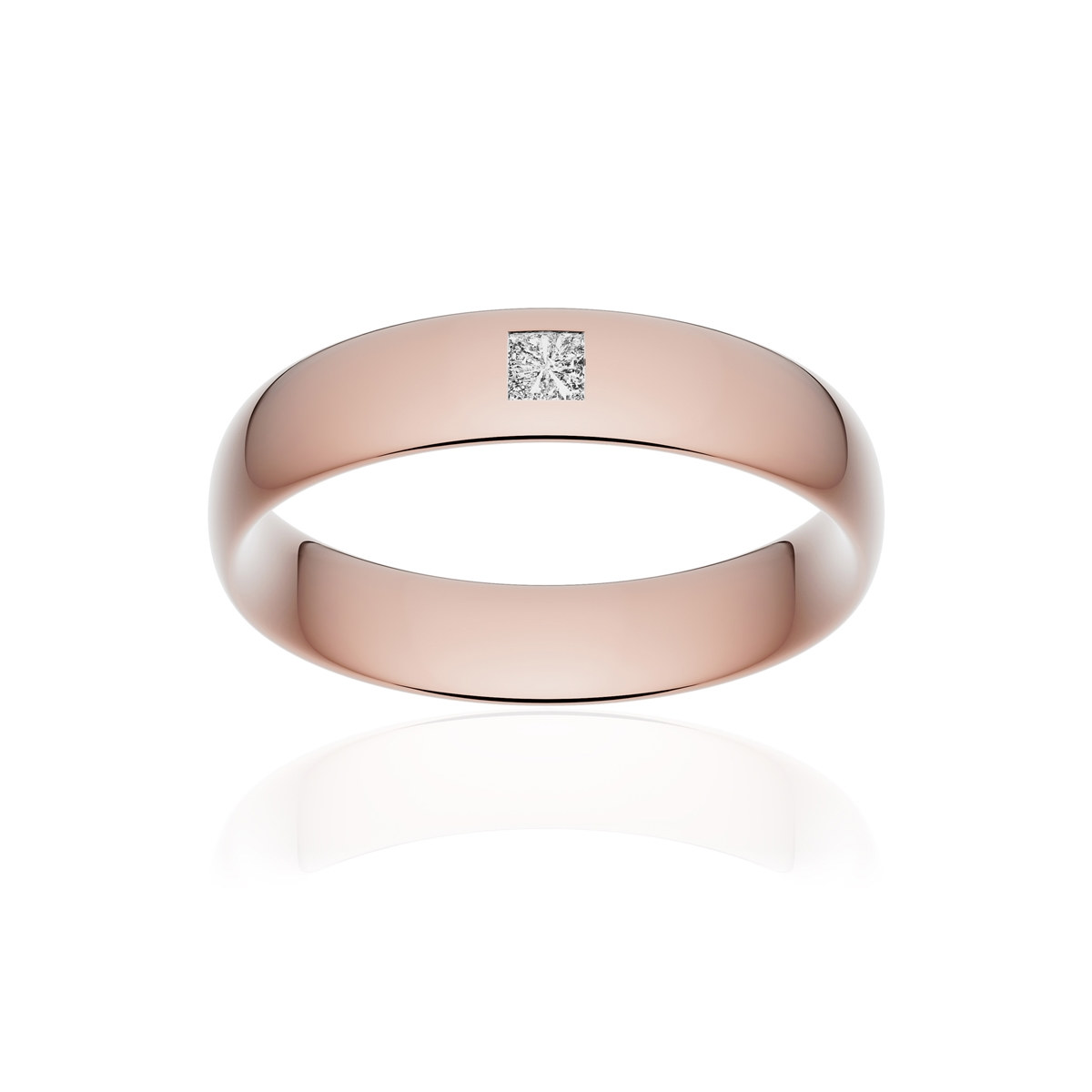Alliance or 750 rose poli demi-jonc confort 5mm diamant princesse