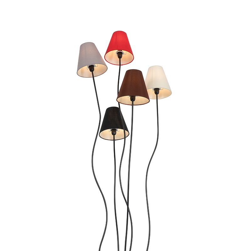 Design vloerlamp zwart met stoffen kappen 5-lichts - Melis