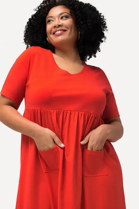 Jerseykleid, Empirenaht, A-Linie, V-Ausschnitt, Halbarm, dunkelorange