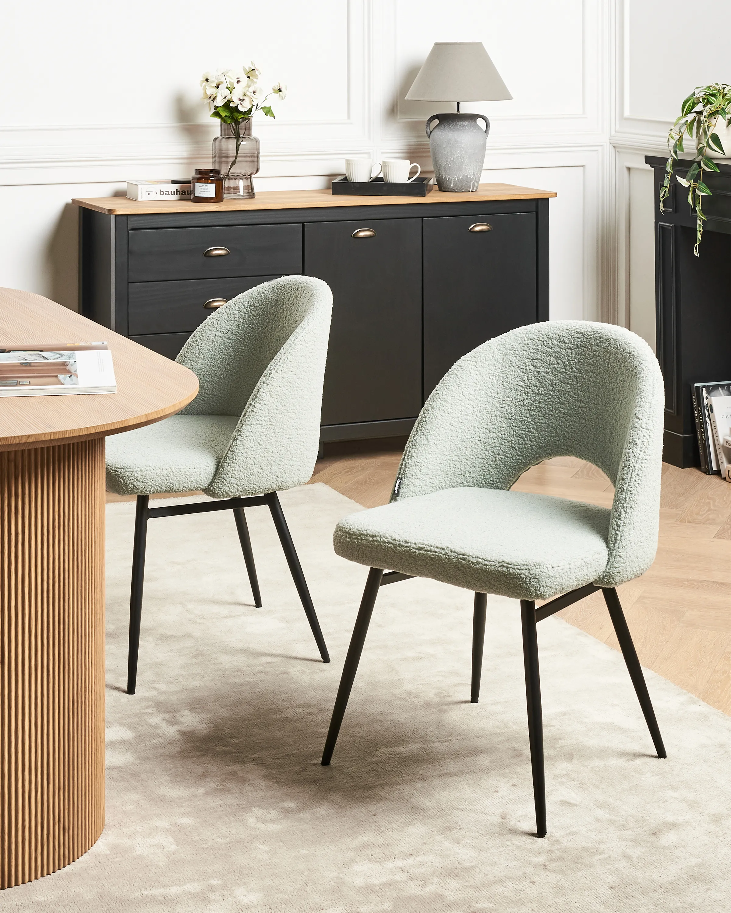 Set van 2 eetkamerstoelen ONAGA Bouclé Lichtgroen
