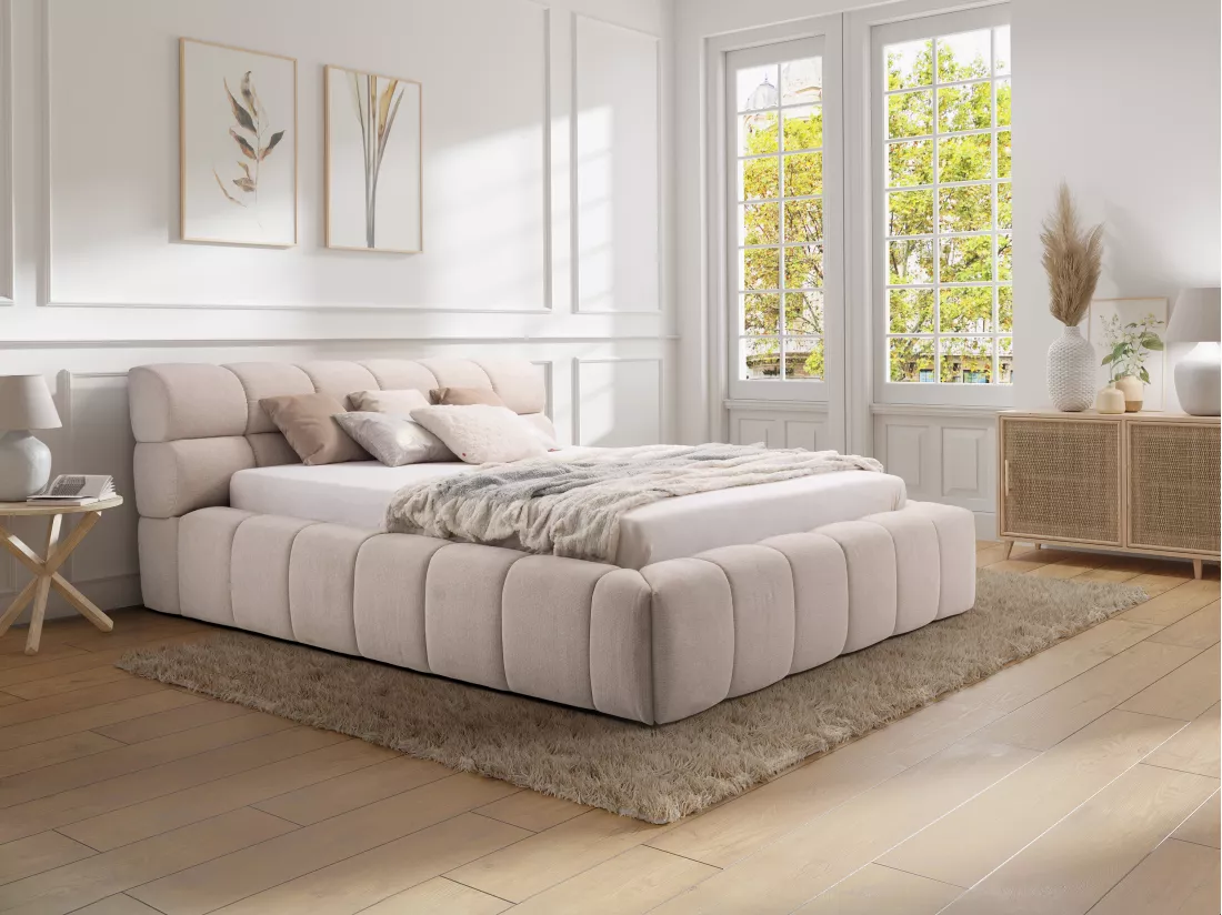 Lit coffre 160 x 200 cm - Tissu - Beige - FORVIK II de Pascal Morabito