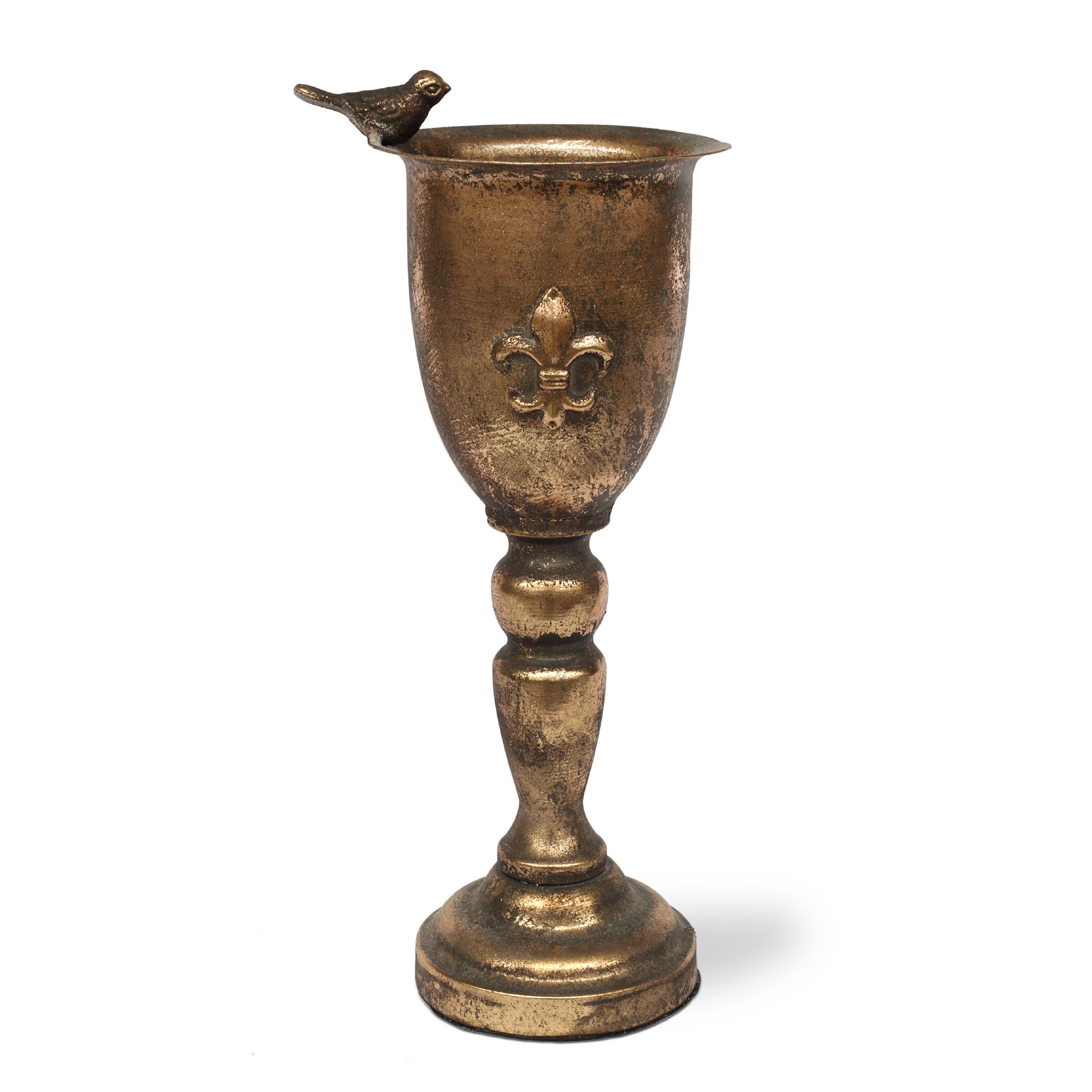 Blumenpokal 'Petit Oiseau', antik messing, H 30 cm, Ø 13 cm von fischer's lagerhaus