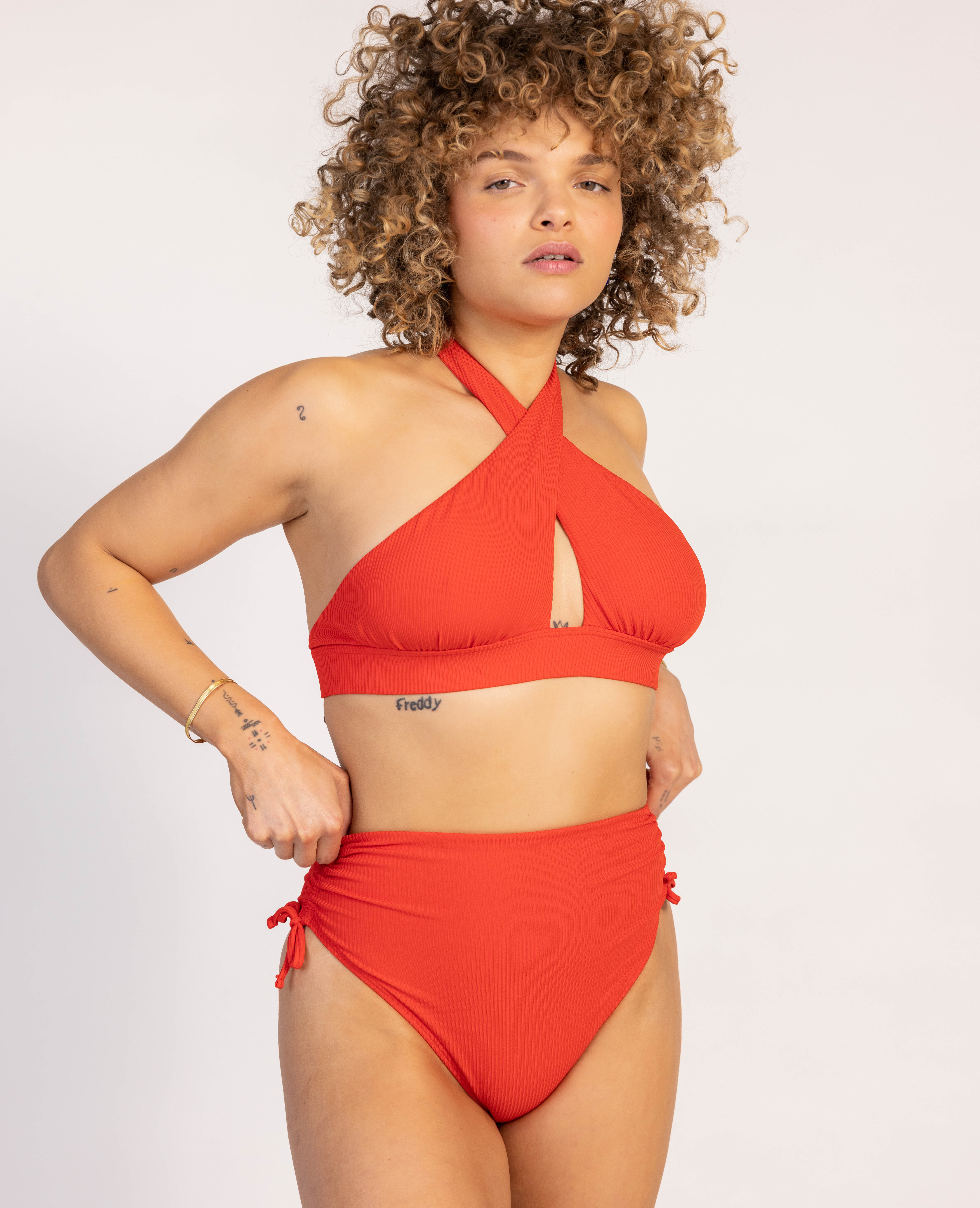 Haut de maillot triangle foulard croisé - Rouge