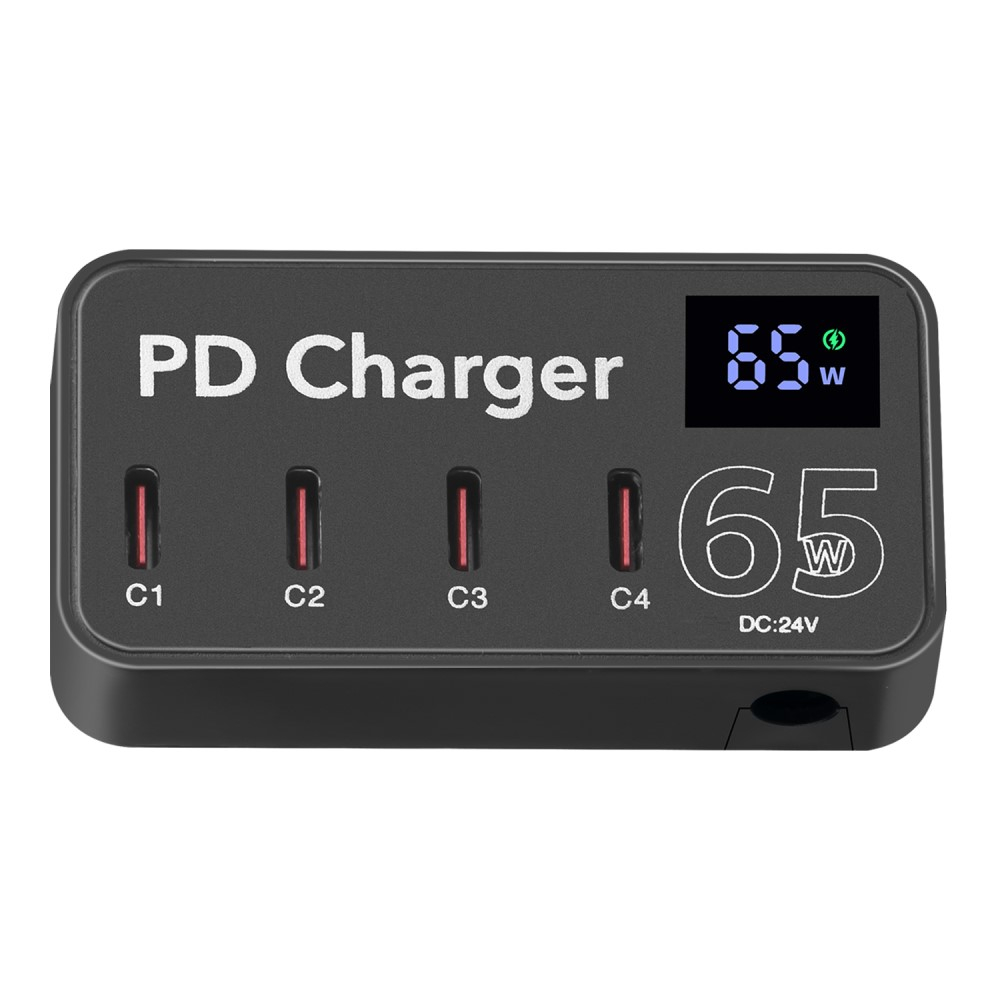 (65W) 4x USB C Ladegerät Universal Ladestation mit LCD Anzeige Power Delivery Quick Charge 3.0 - Schwarz
