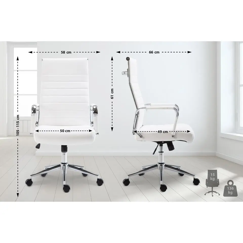 CLP Bureaustoel Kolumbus chroom Frame - Kunstleer - wit