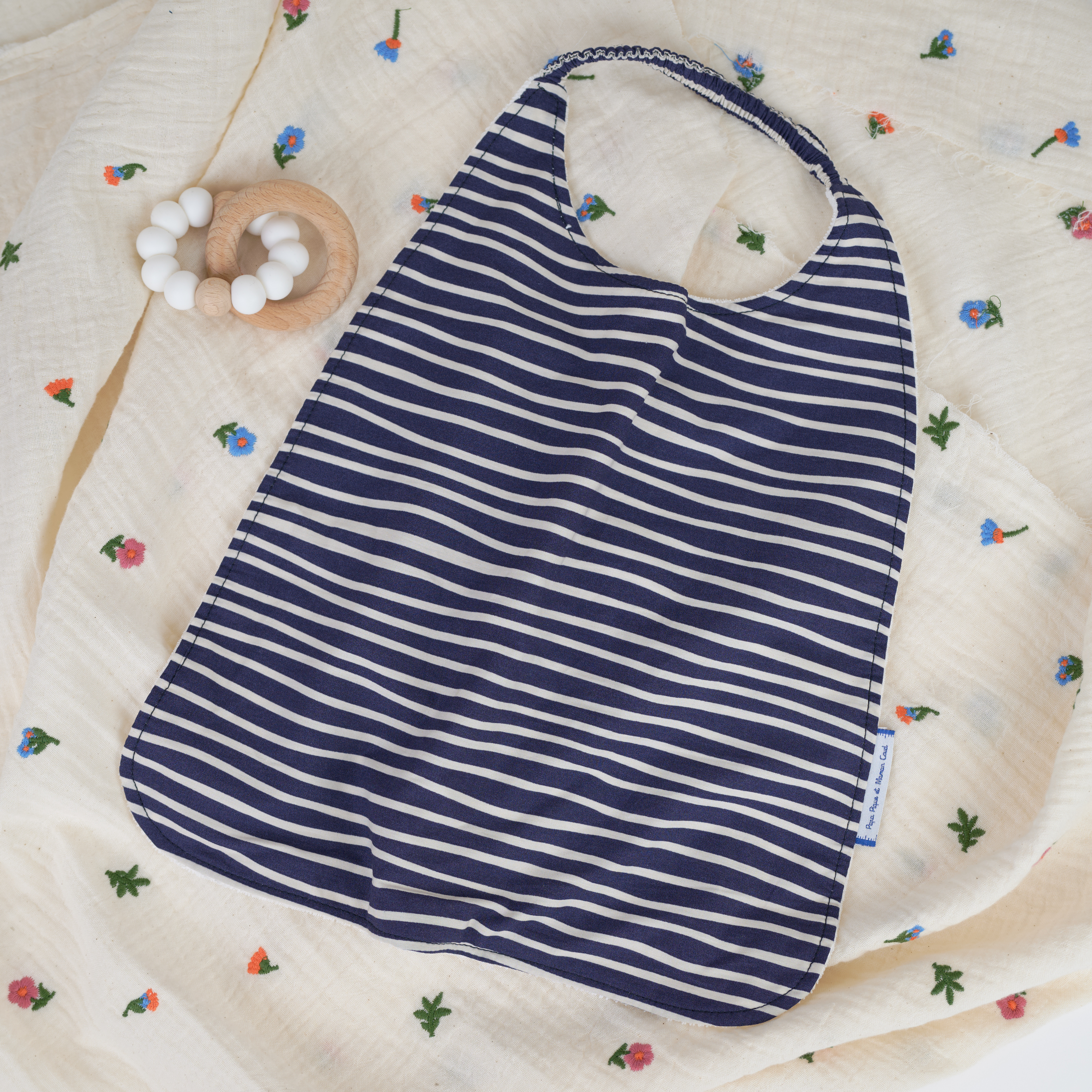 Serviette Enfant Élastique Rayé Ivoire Marine