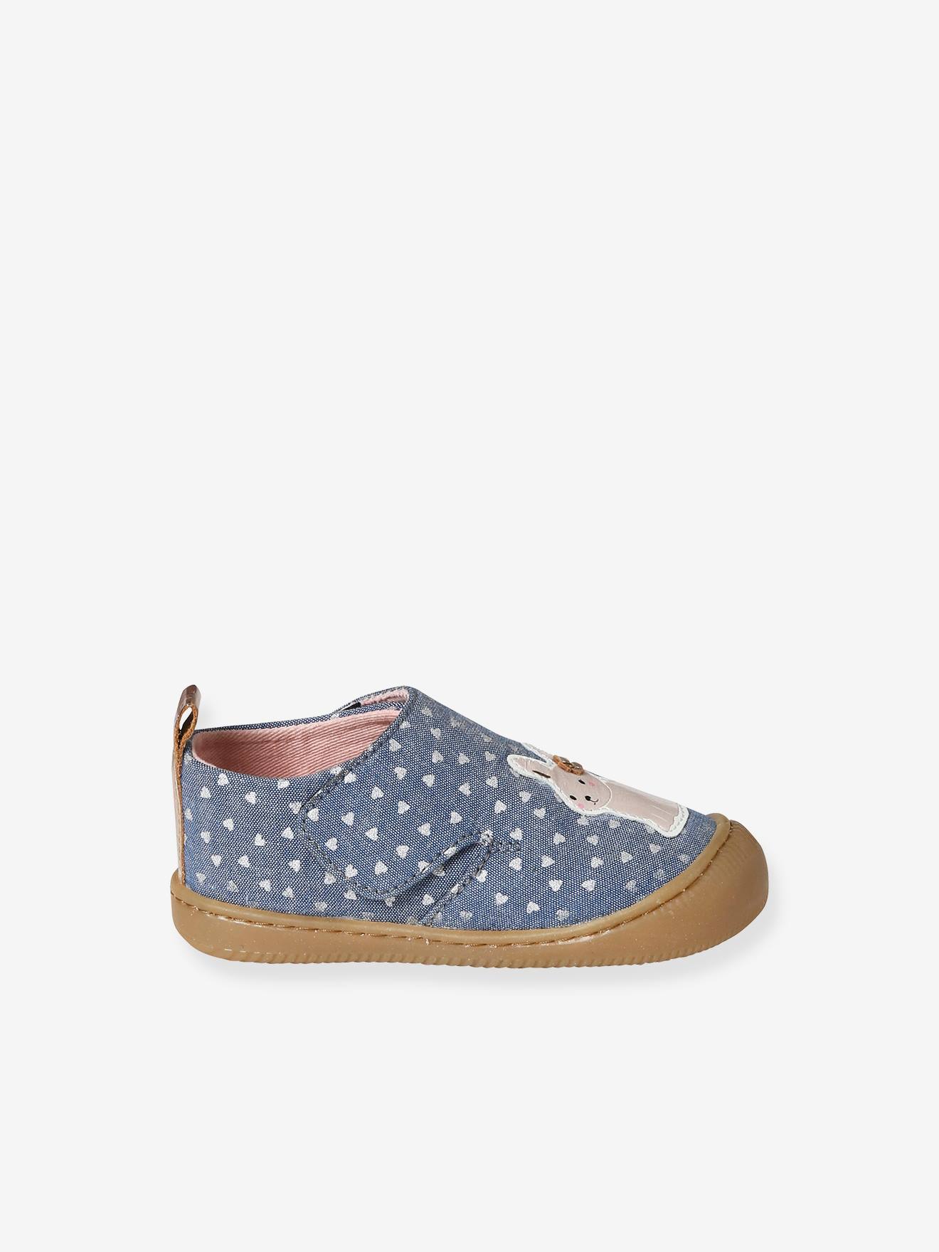 Tênis de lona com fecho de velcro e estampa azul chambray para bebê