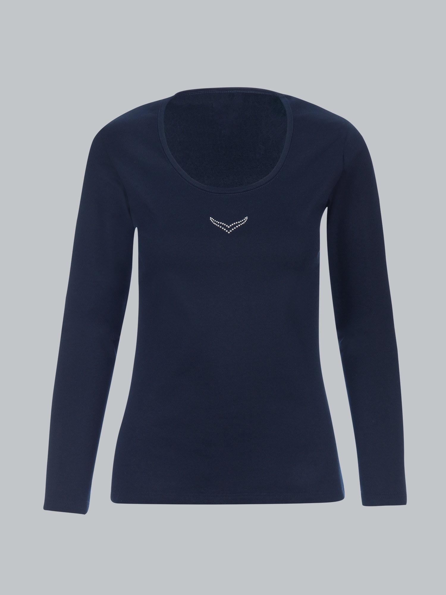 Langarmshirt mit Kristallsteinen Navy