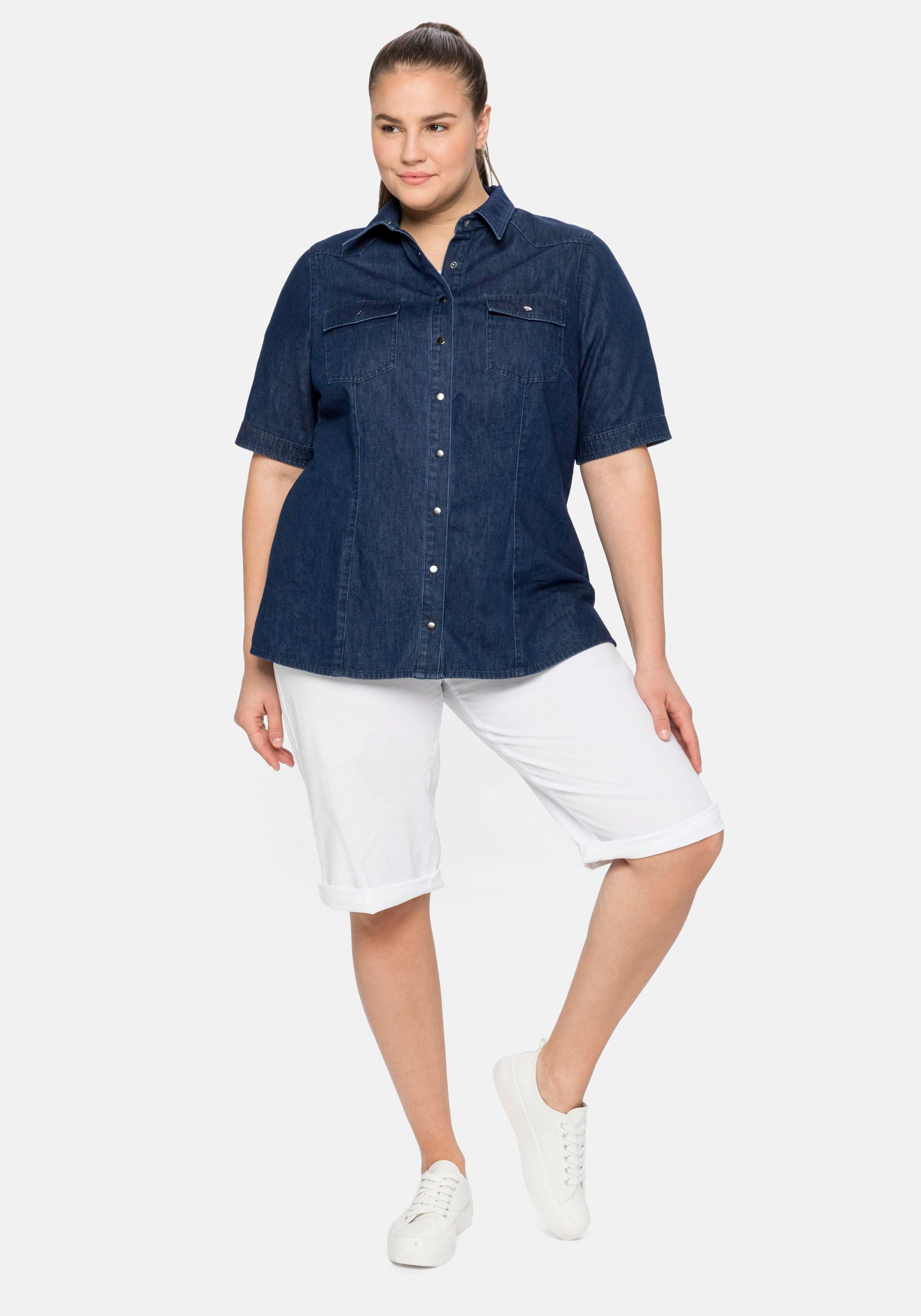 Jeansbluse mit Hemdkragen und Brusttaschen