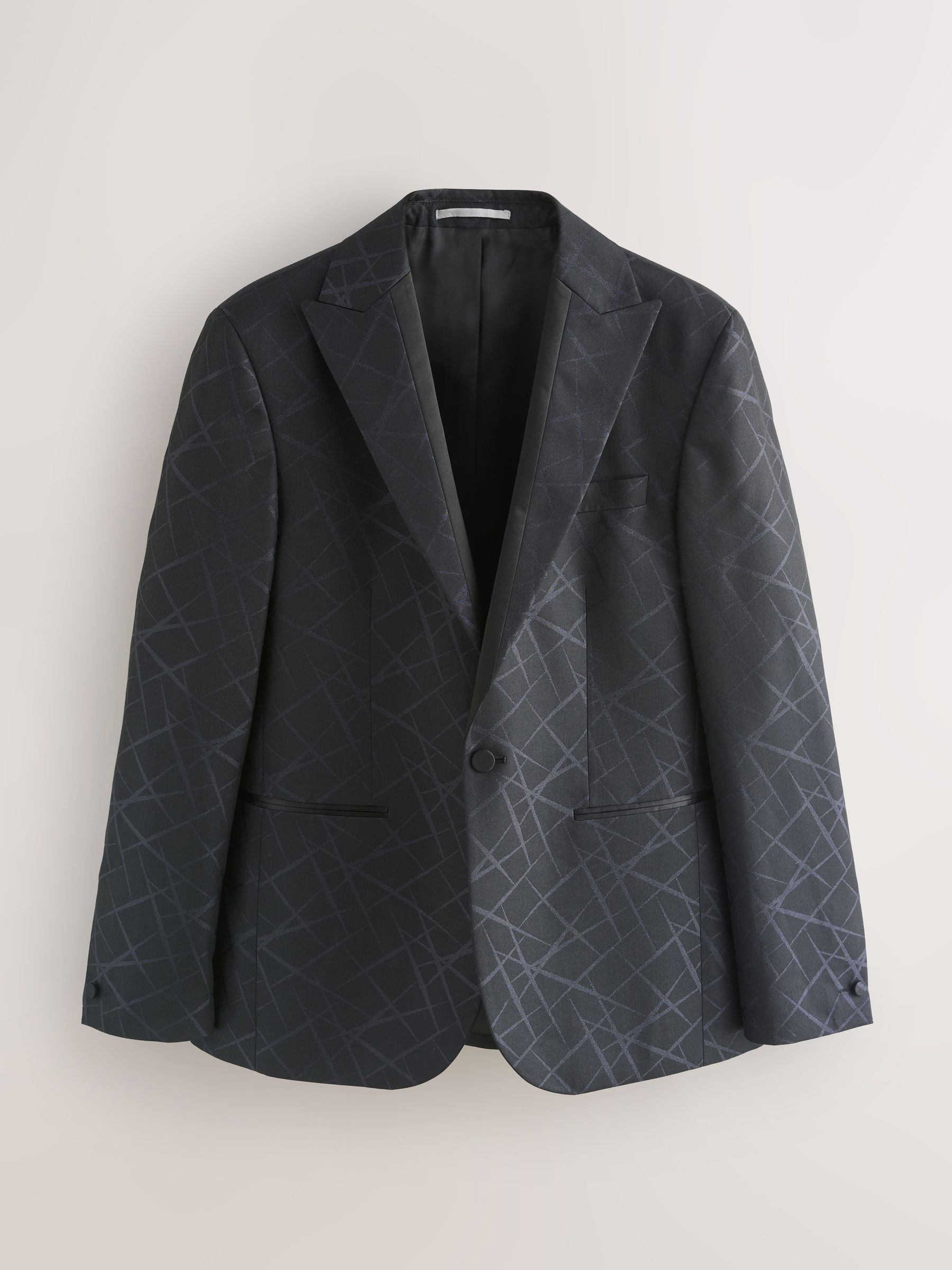 Zwart - Slim Fit Jacquard Texture Tuxedo Suit Jacket