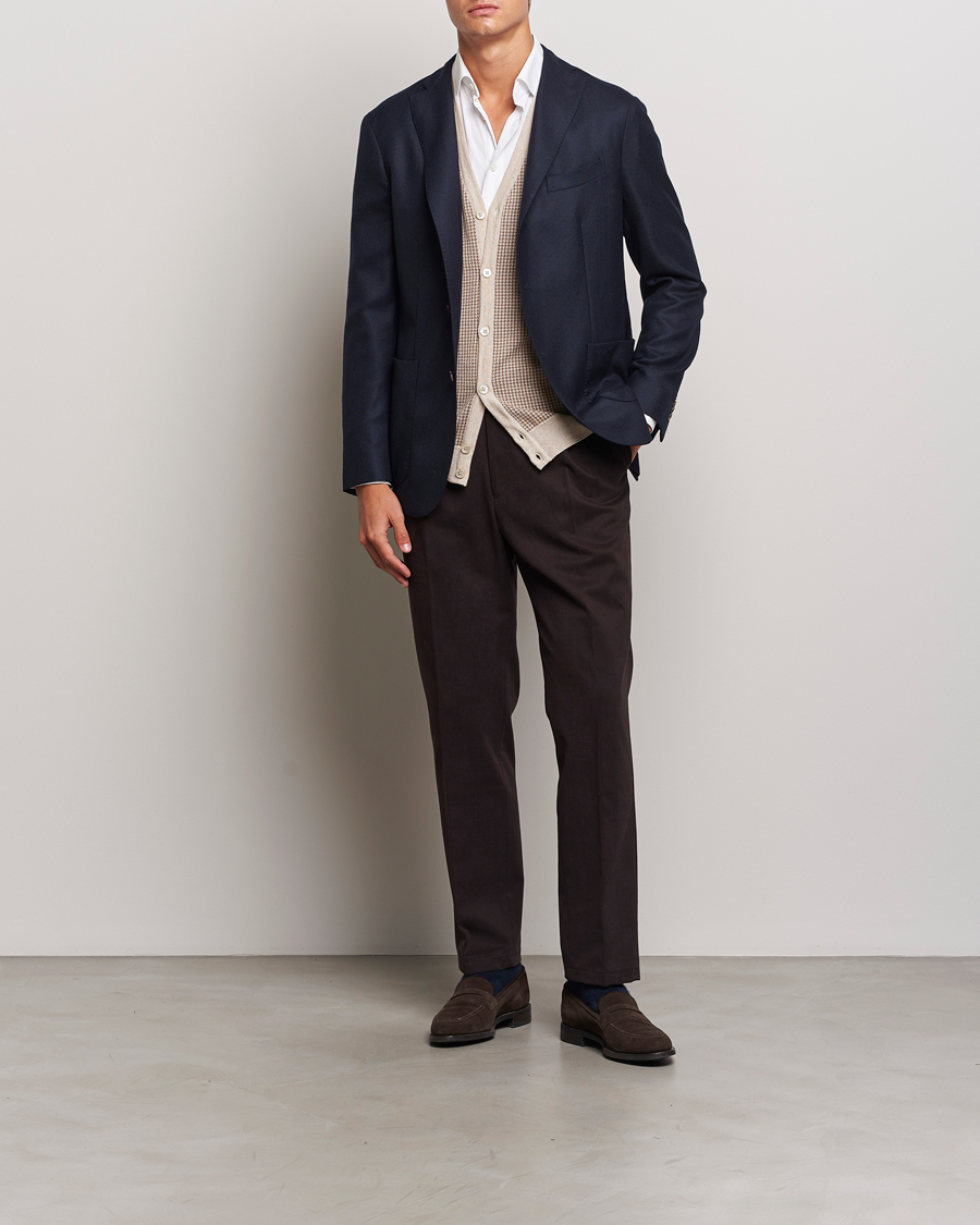 Oscar Jacobson Delon Brushed Cotton Trousers Brown