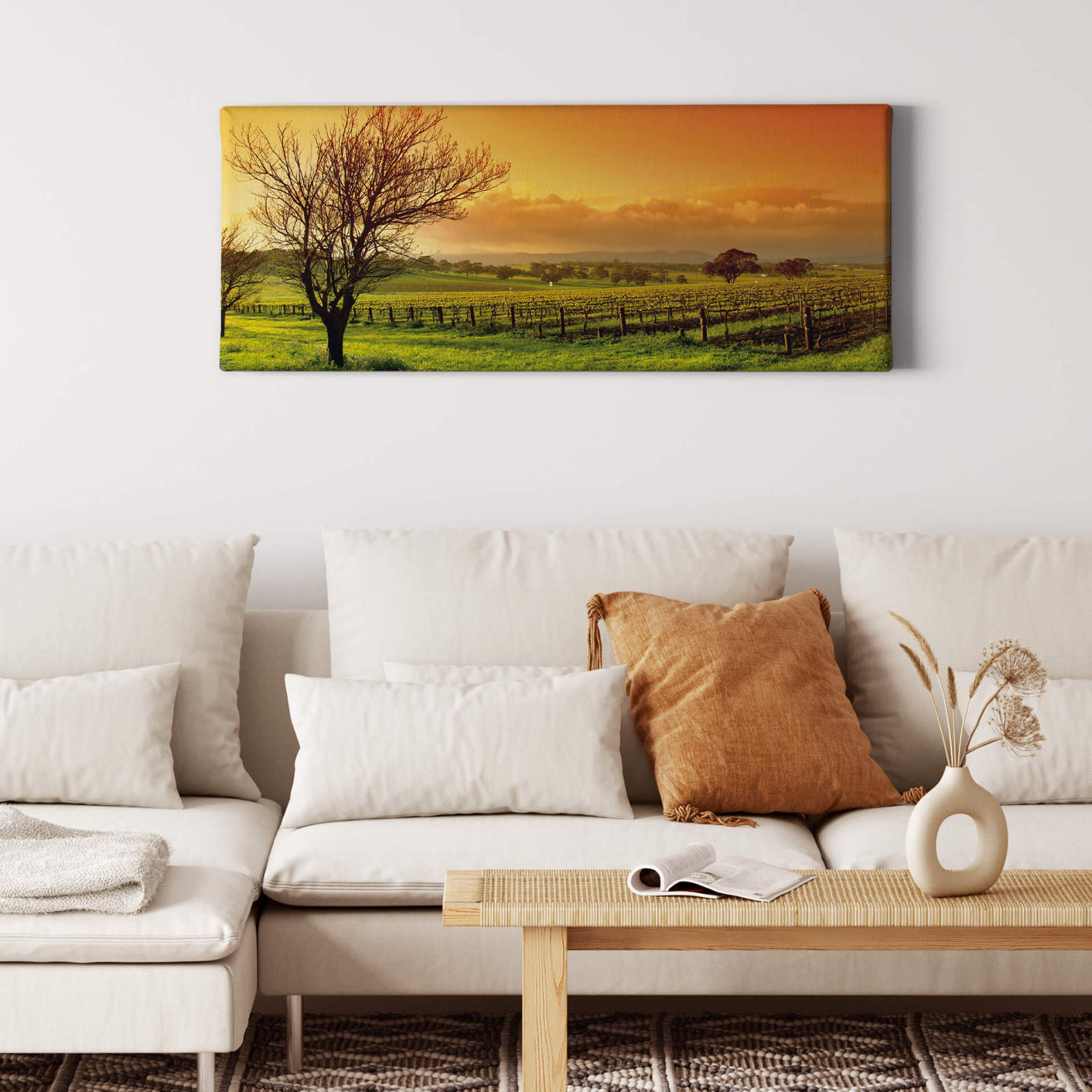 Leinwandbild WEINFELD - grün-braun - 100x40 cm