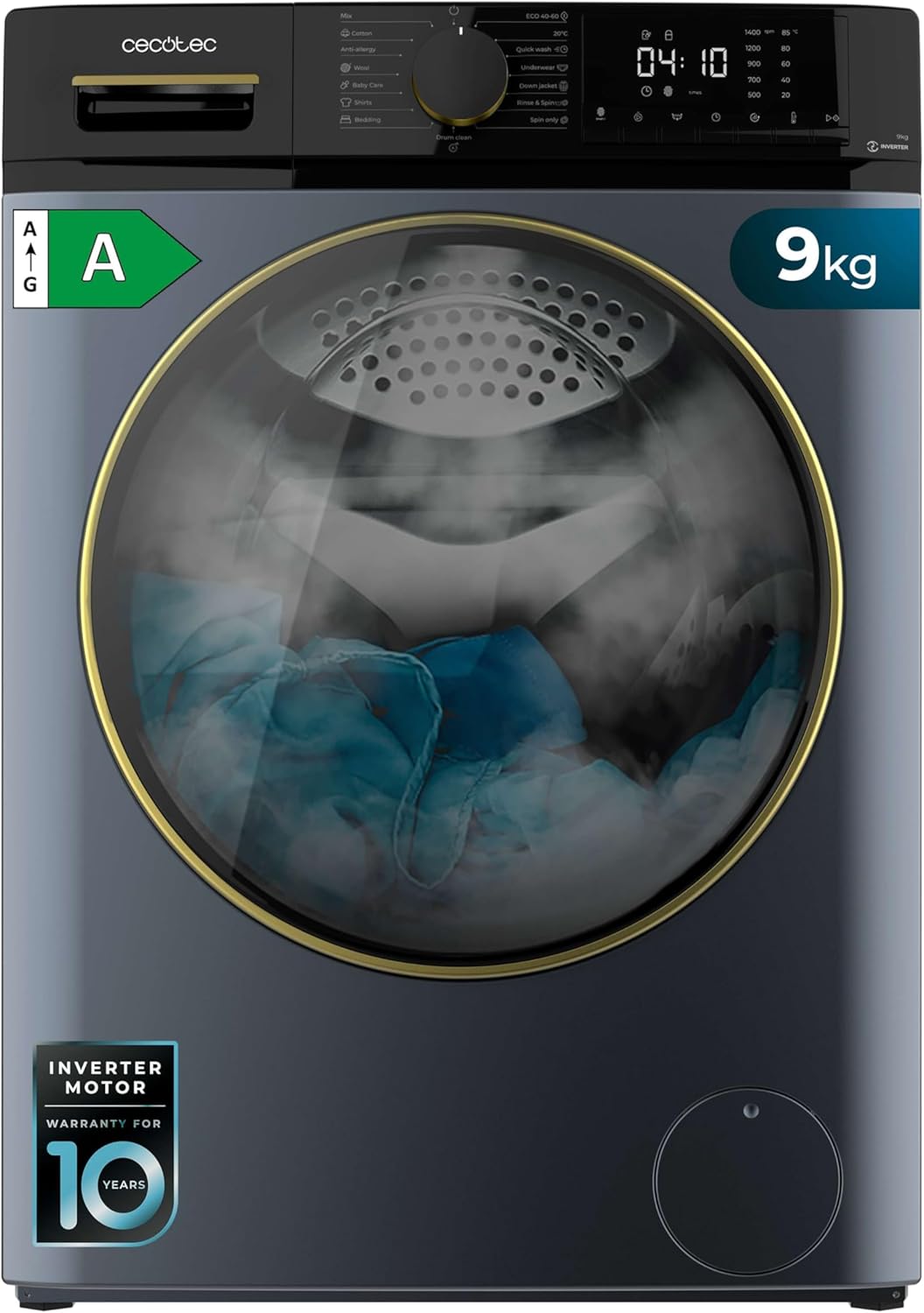 Cecotec Lave-linge 8 kg Bolero DressCode 8610 Inverter Steel A. Chargement Frontal, 1400 RPM, SteamMax, Motor Inverter Plus, 15 Programmes, OnSmart, Stop&Go, DrrumClean, Caoutchouc Antibactérien