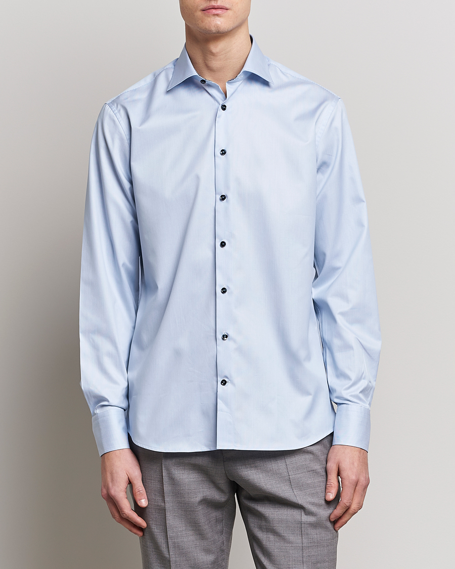 Stenströms Fitted Body Contrast Cotton Shirt White/Blue