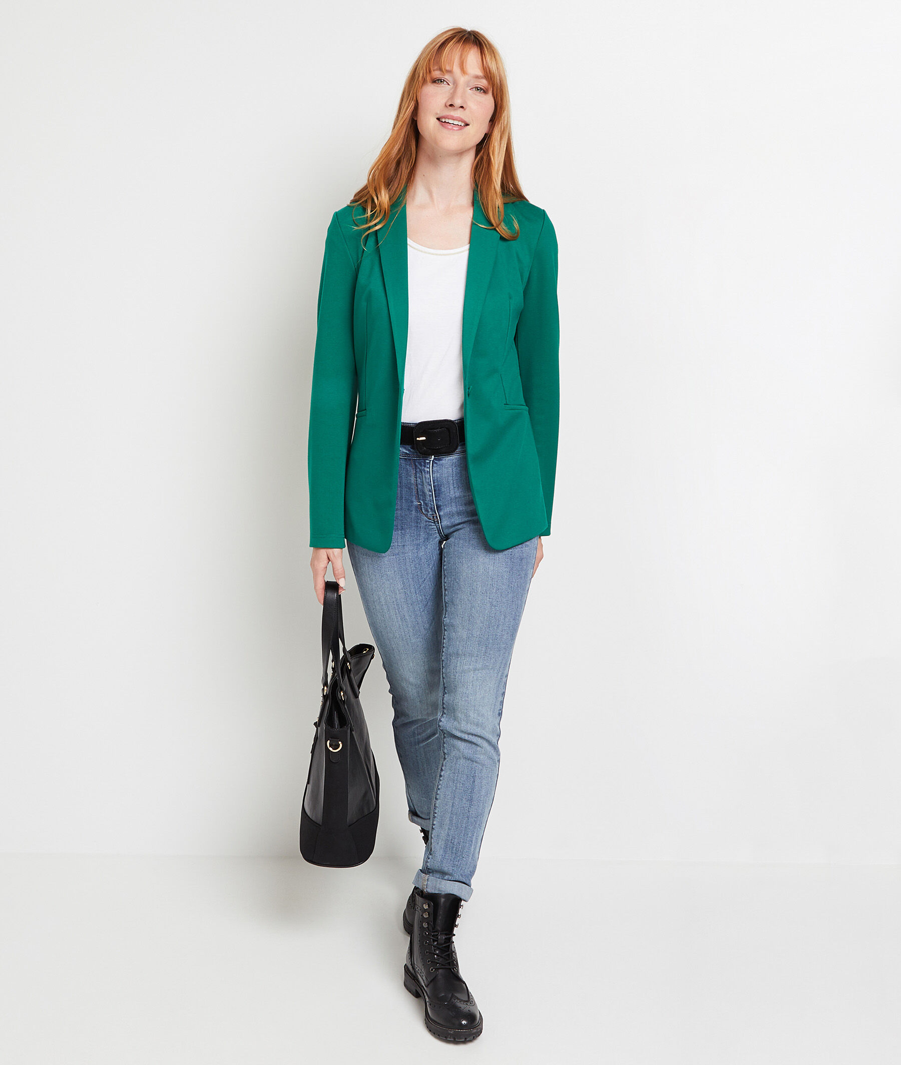 Veste en maille col tailleur femme - VERT
