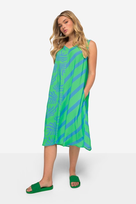 Kleid, A-Line, Print-Mix, V-Ausschnitt, ärmellos