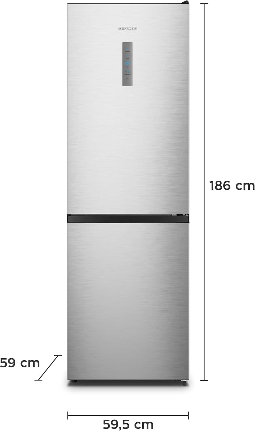 Heinrich´s Kühlgefrierkombination 304Liter, Kühlvolumen 207L, Gefrierfach 97L,LED Innenraumbeleuchtung, Kühlschrank Türanschlag wechselbar, leise 39dB,NO FROST,Temparatur Touch Bedienung,inox