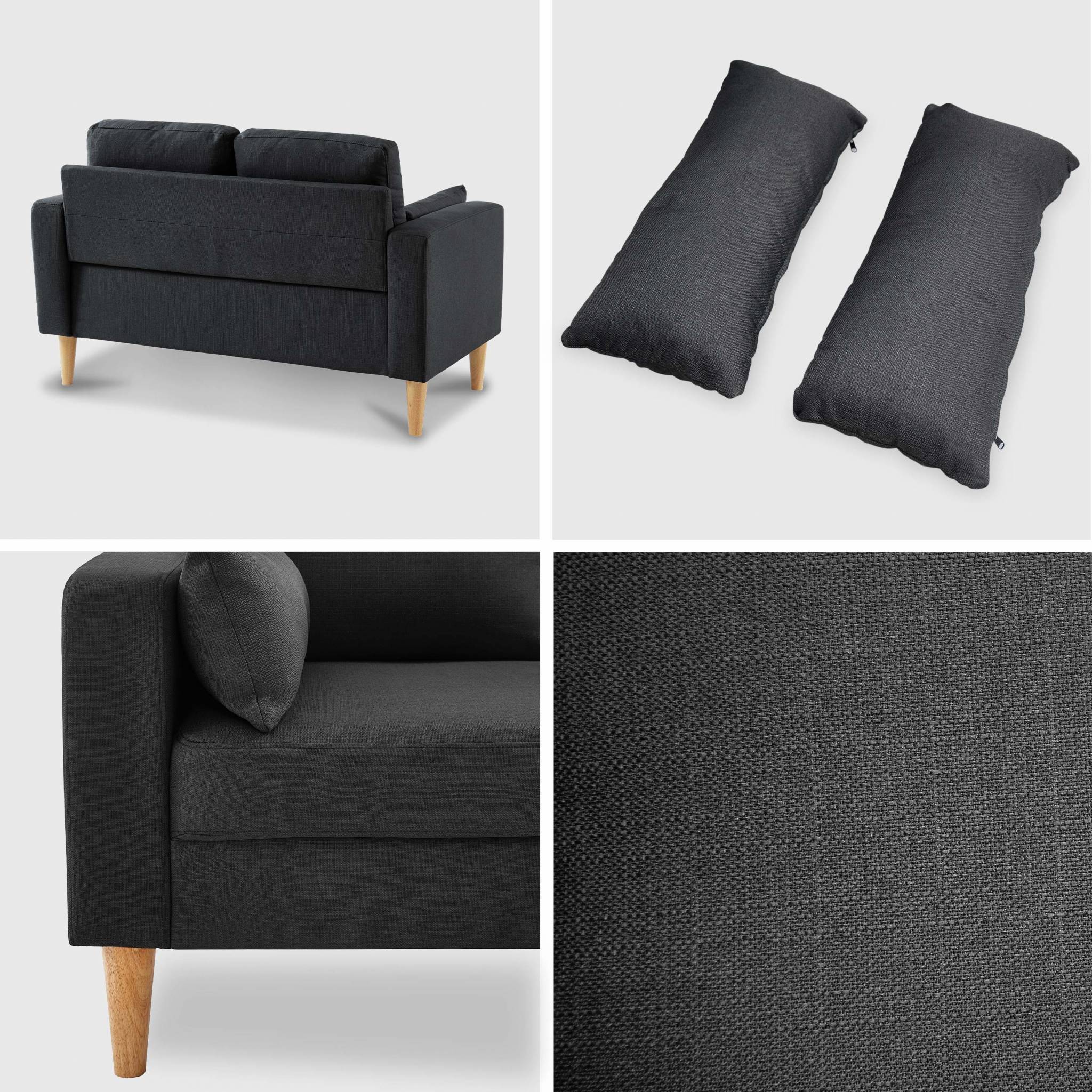 Canapé en tissu gris chiné foncé - bjorn - canapé 2 places fixe droit pieds bois. Style scandinave