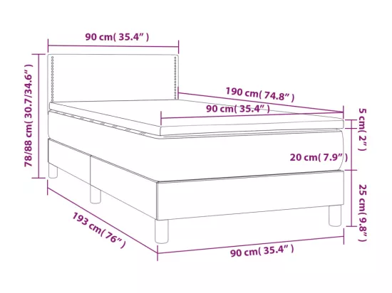 Sommier tapissier et matelas et LED Gris 90x190 cm Similicuir