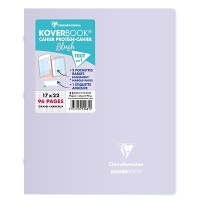Clairefontaine Koverbook Blush - Cahier polypro 17 x 22 cm - 96 pages - grands carreaux (Seyes) - disponible dans différentes couleurs pastels