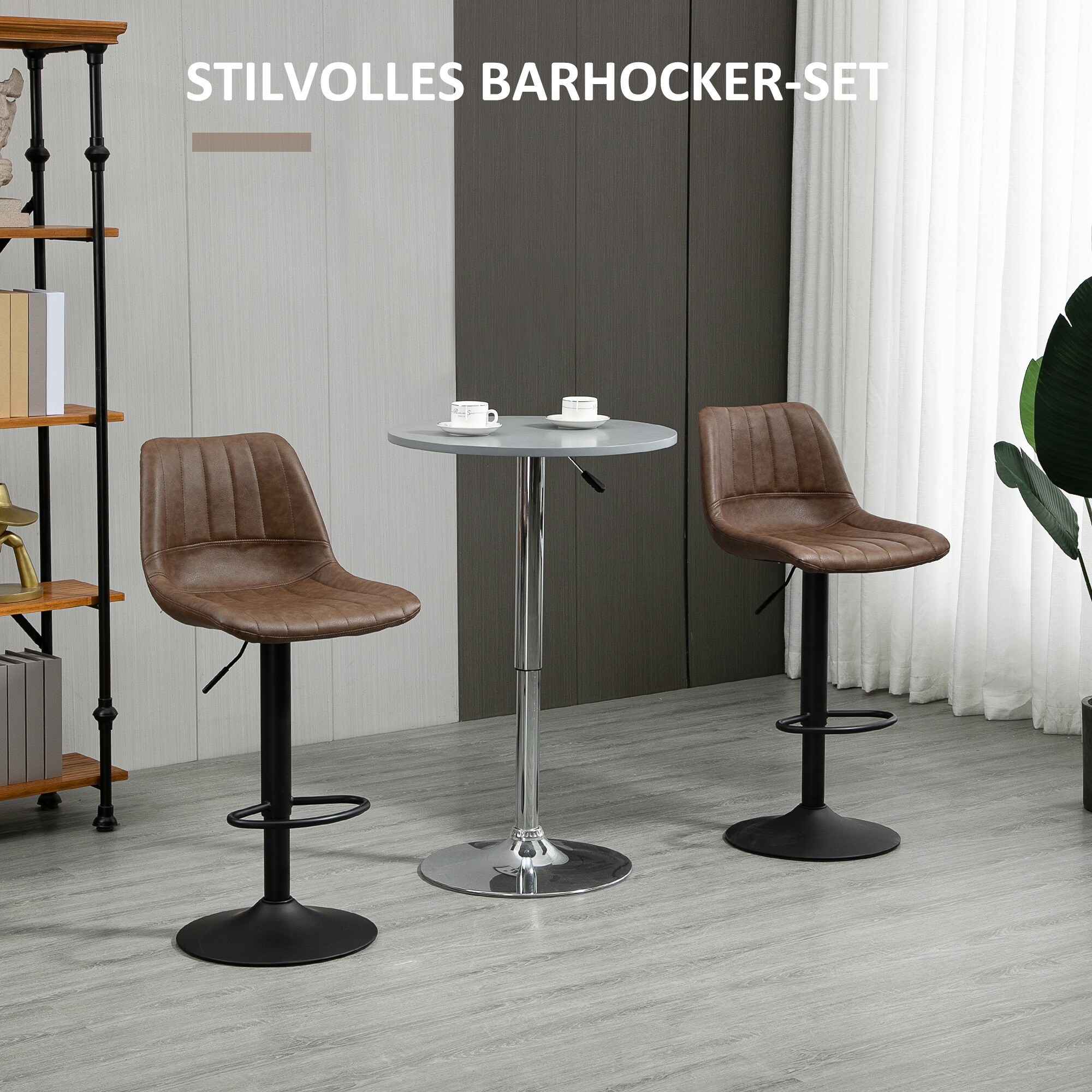 HOMCOM Barhocker mit breitem, rundem Fußkreuz braun 43L x 49,5B x 91-111H cm