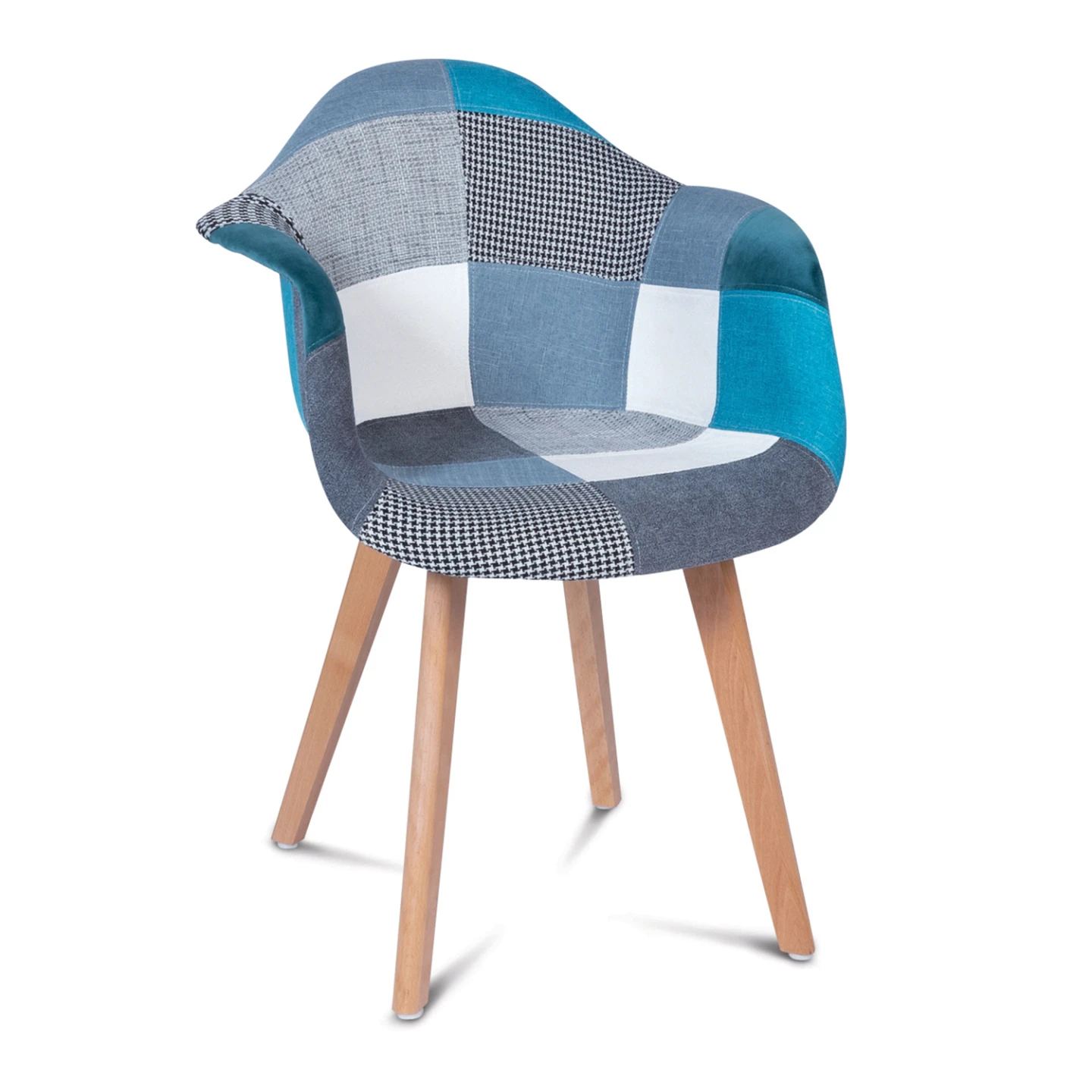 Lot de 2 chaises de salle à manger scandinaves, fauteuils de table SARA motifs patchworks bleus