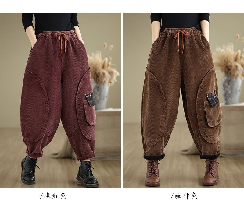 Lewwe - Corduroy cropped baggy broek met trekkoord in de taille