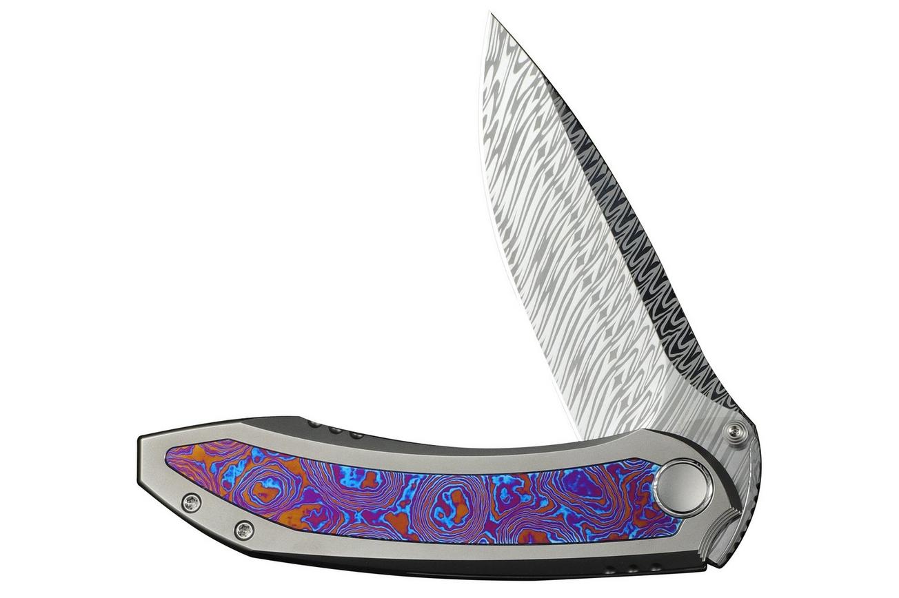 WE Knife Winsome WE23092-DS1 Fafnir Damasteel, Polished Bead Blasted Titanium Timascus Inlay, zakmes