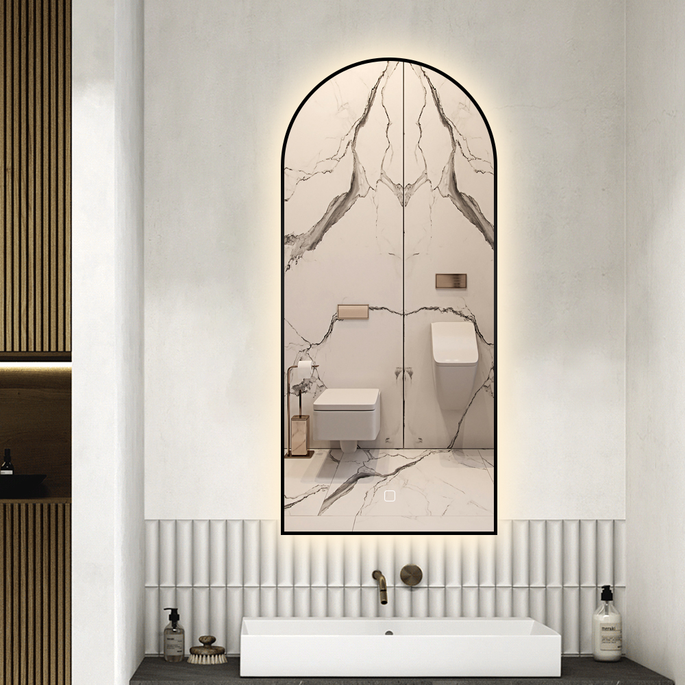 Saniclear Arc toog spiegel met zwarte lijst 45x100cm met verlichting en verwarming