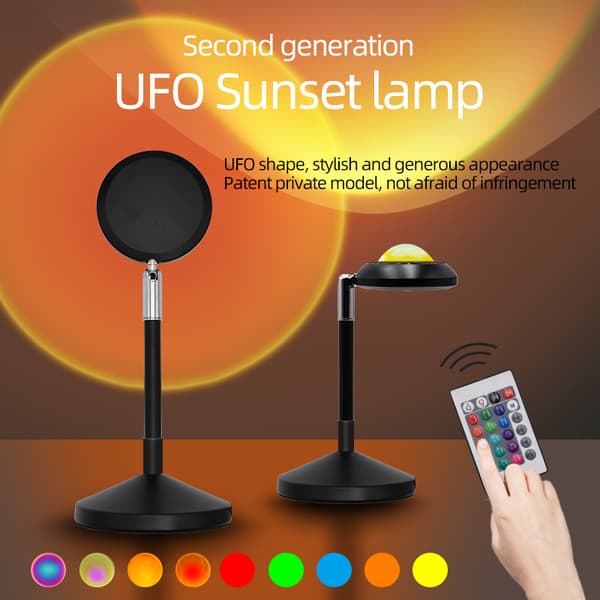 INF Bordlampe som viser solnedgang, 16 farger, fjernkontroll Sort