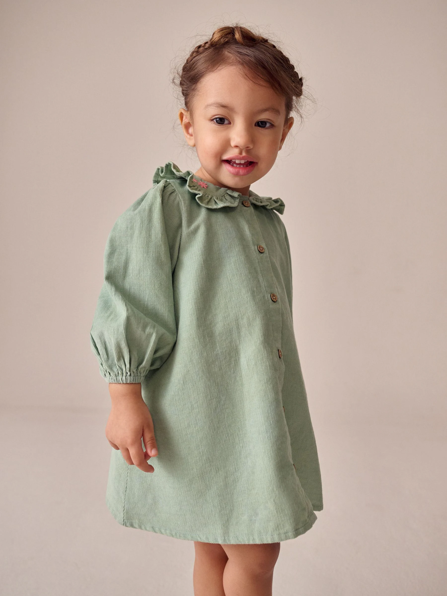 Grijs-groen - Corduroy jurk met lange mouwen (3mnd-8jr)