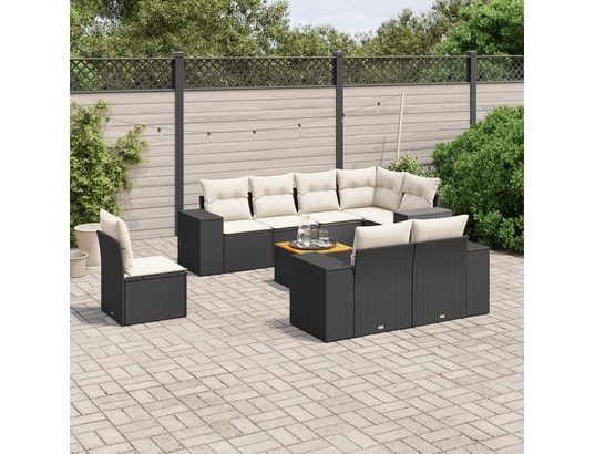 VIDAXL - Salon extérieur Salon de jardin 9 pcs avec coussins noir résine tressée