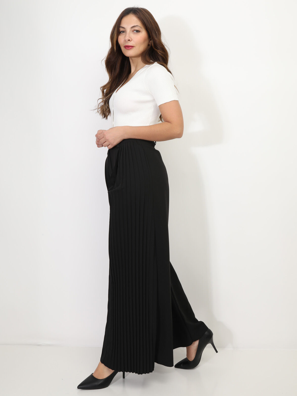 Pantalon de costume palazzo plissé- Noir