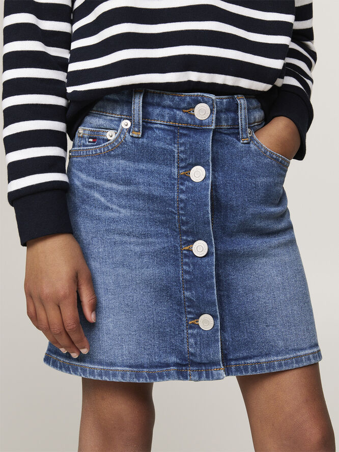 Tommy Hilfiger BUTTON THROUGH DENIM SKIRT Streakyblue