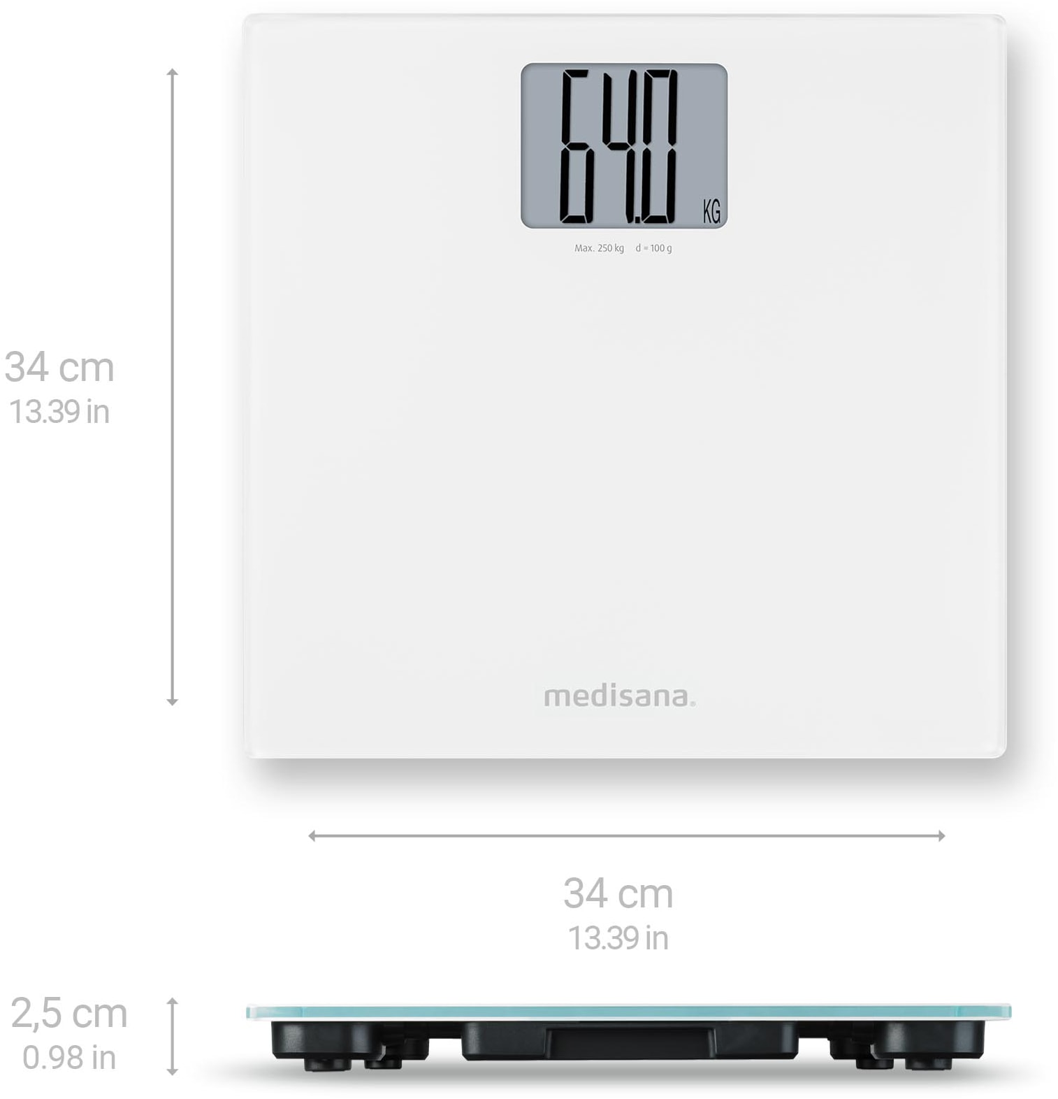 Medisana Personenwaage »PS 470 XL« Extra grosses LCD-Display mit grossen Ziffern, Tragkraft 250 kg