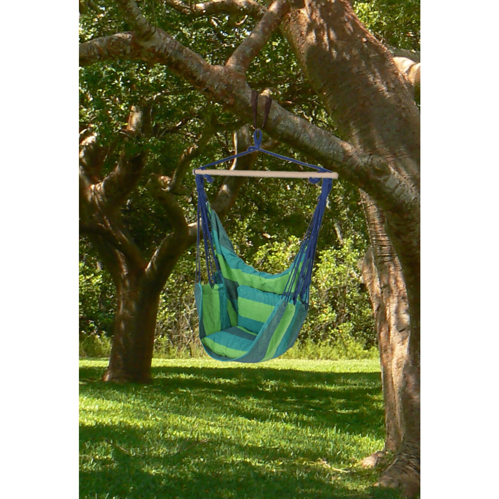 Hängesessel TOBAGO Hängestuhl Hängematte Hängesitz Schaukel 2 Kissen blau/grün