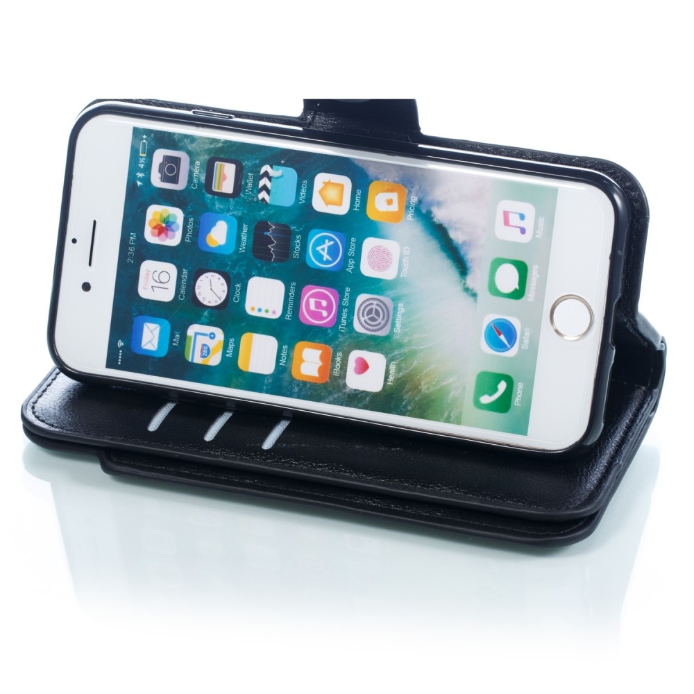 iPhone SE (2022/2020) / 8 / 7 Leder Wallet Etui Tasche mit 9 Kartenfächern - Schwarz